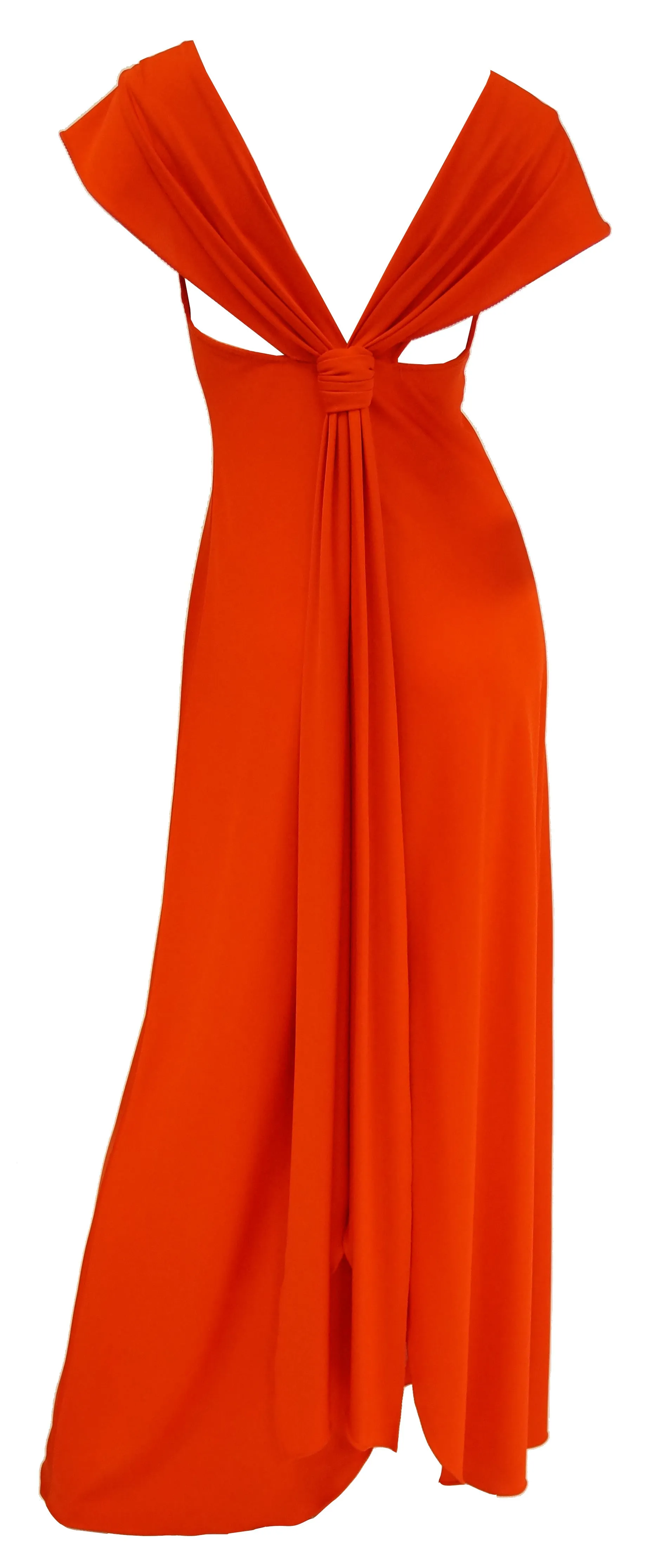 1970s Stephen Burrows Red Drape Back Evening Dress