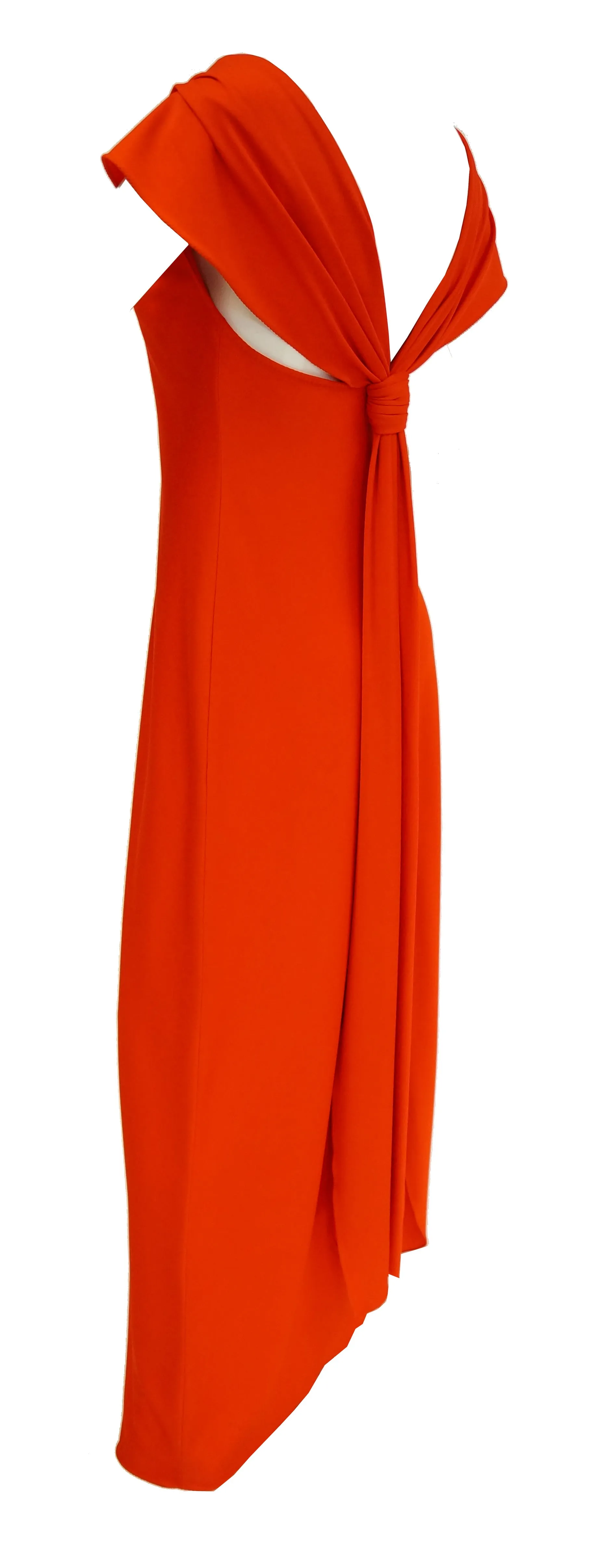 1970s Stephen Burrows Red Drape Back Evening Dress