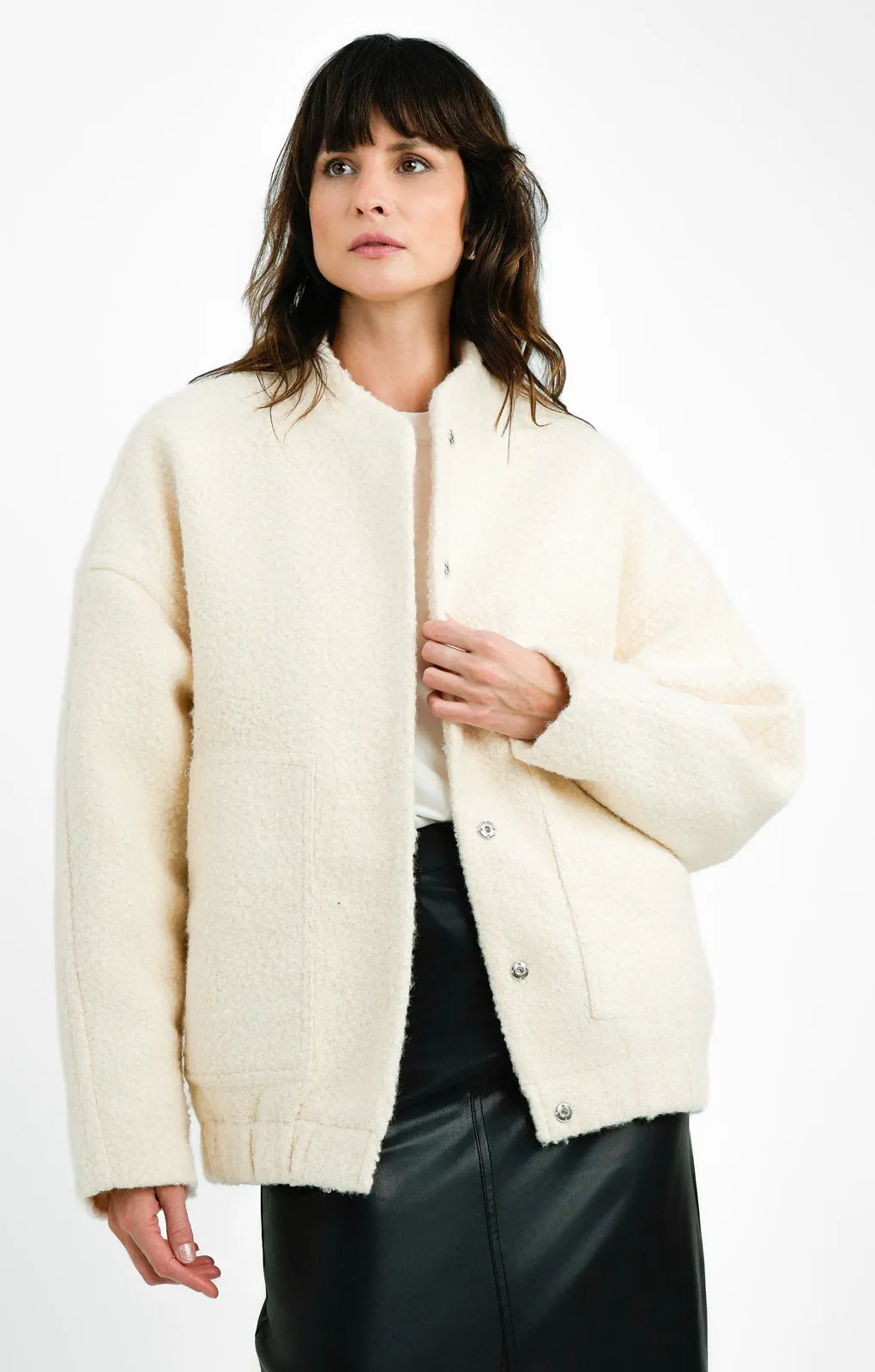 4th & Reckless Tall Exclusive Oversized Wool Look Bomber Jacket In Cream