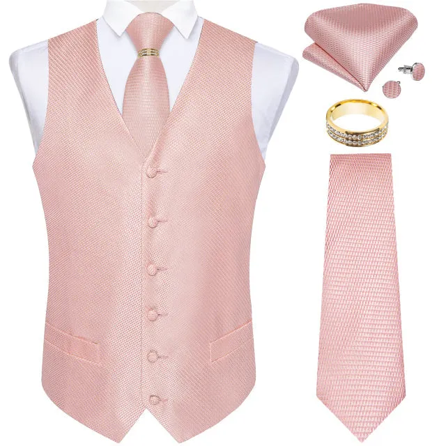 5 Piece Vests Slim Fit Mens Wedding Suit Casual Sleeveless Formal Business Waistcoat Hanky Necktie Bow Tie Set