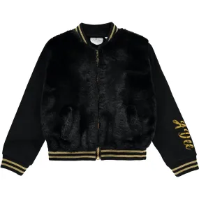 A DEE - Faux Fur Leopard Head Bomber Jacket - Black