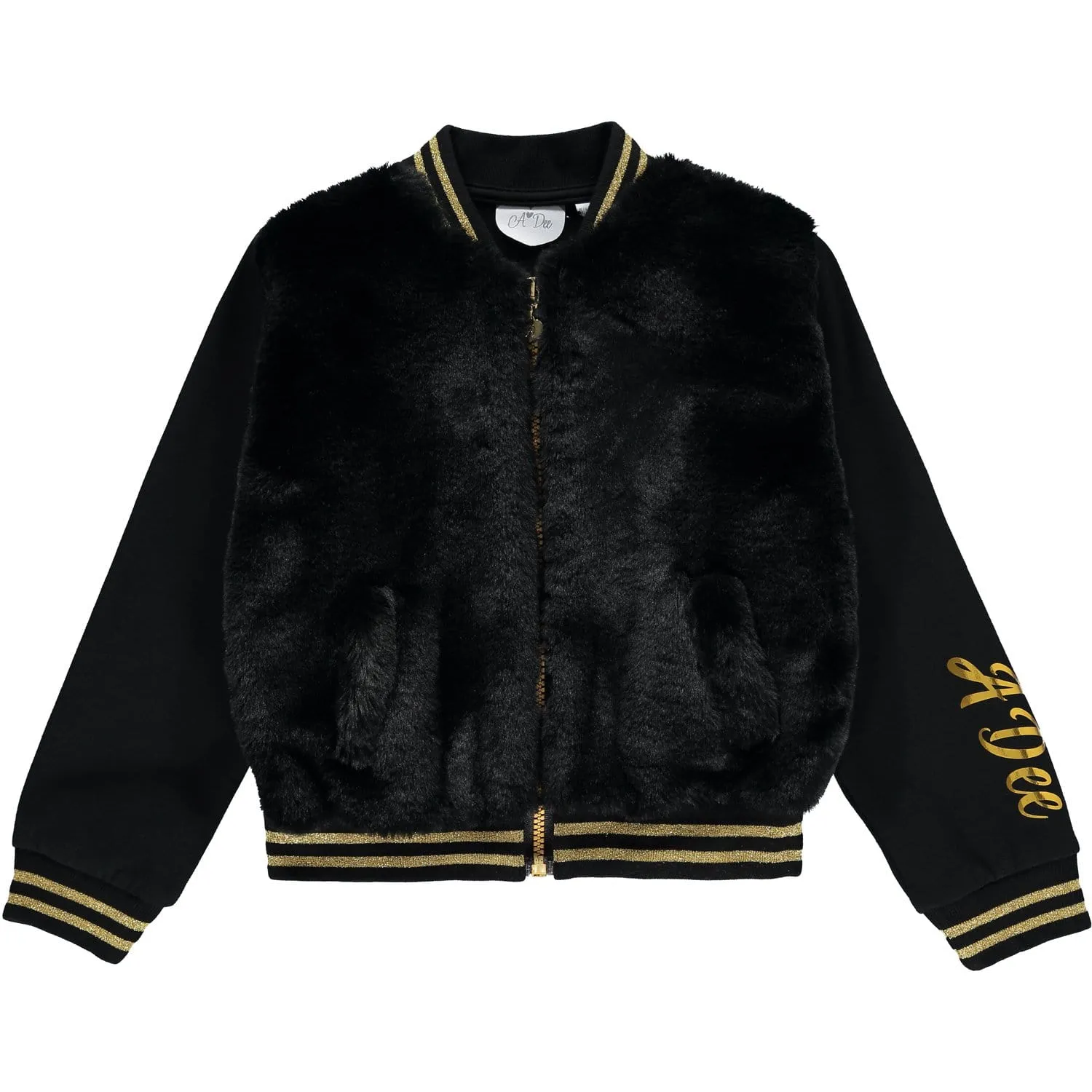 A DEE - Faux Fur Leopard Head Bomber Jacket - Black