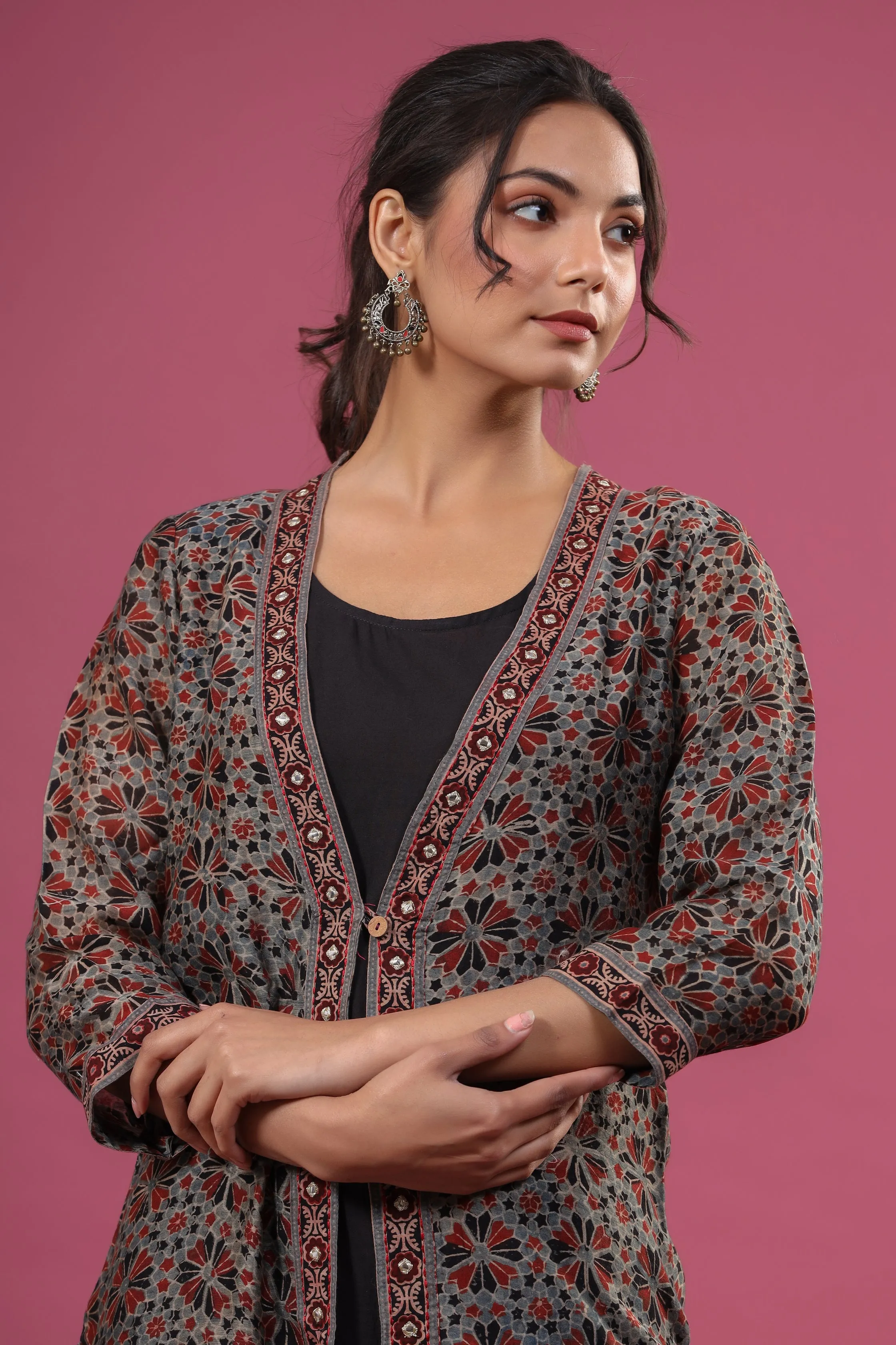 Aadhriti Handblock Printed Chanderi Kurta with Jacket