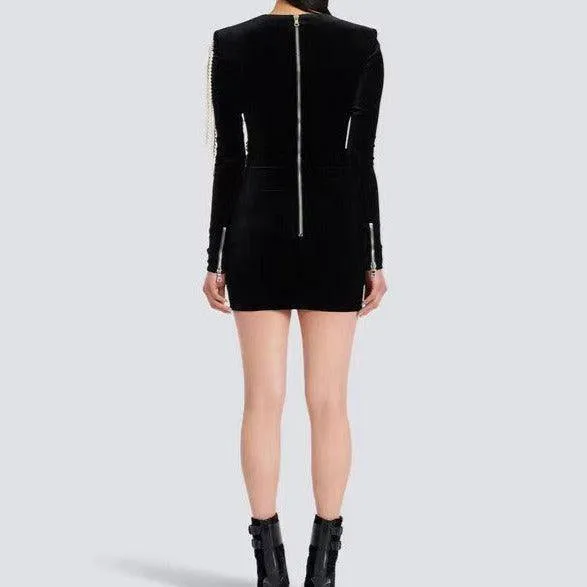 Abby Long Sleeve Pearl Embellishment Mini Dress