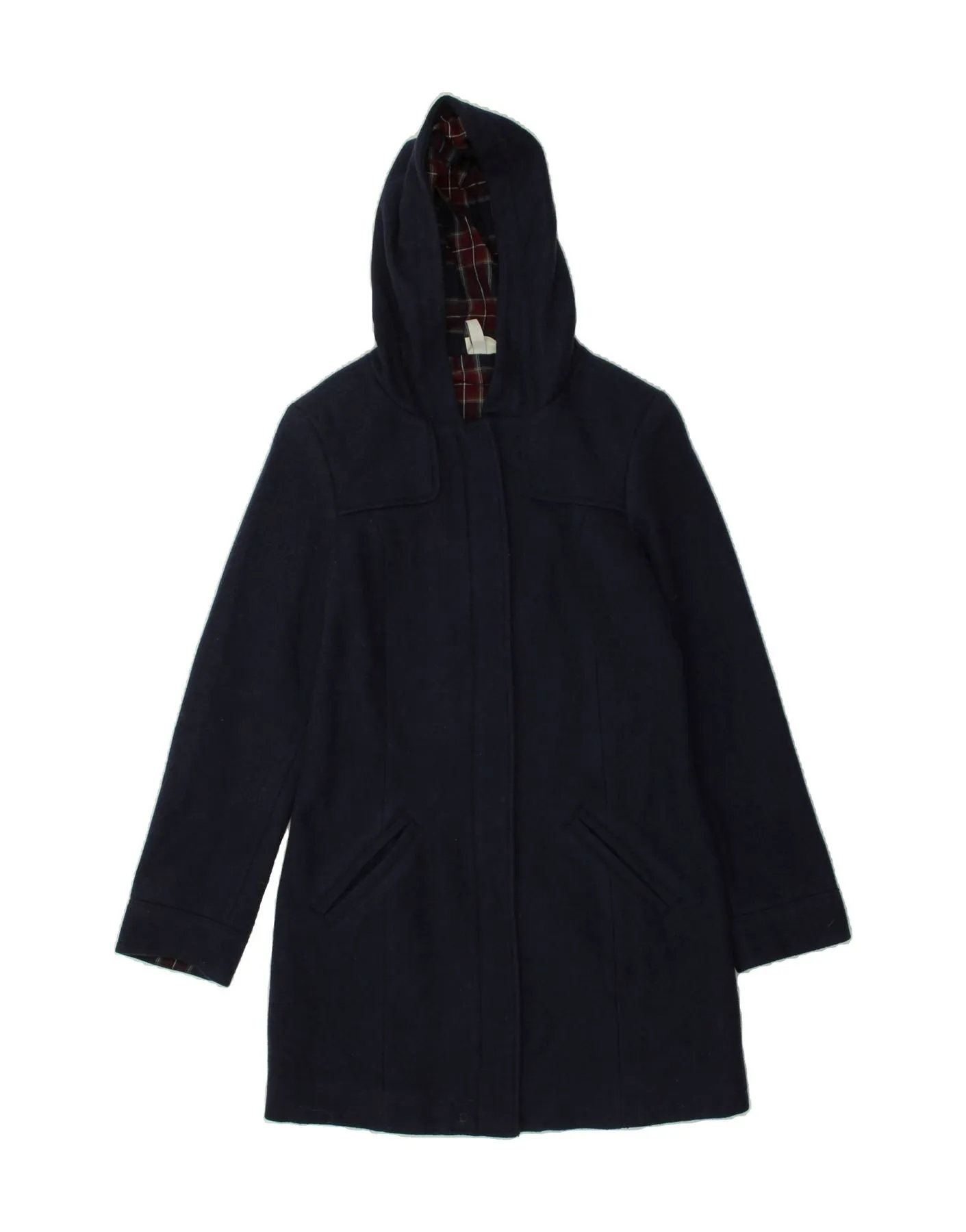 ADIDAS Womens Hooded Overcoat UK 10 Small Navy Blue Wool