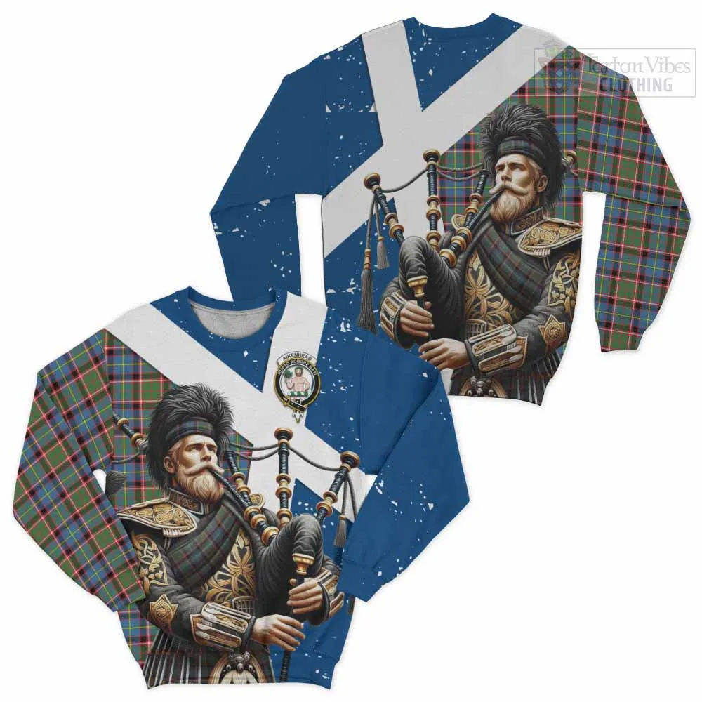 Aikenhead Tartan Sweatshirt with Family Crest Scottish Bagpiper Vibes