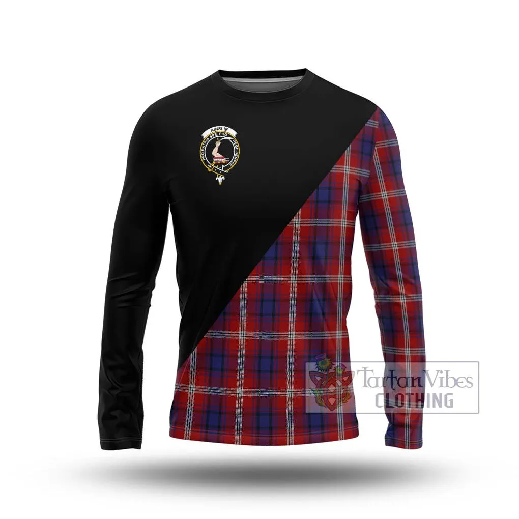 Ainslie Tartan Long Sleeve T-Shirt with Family Crest and Military Logo Style