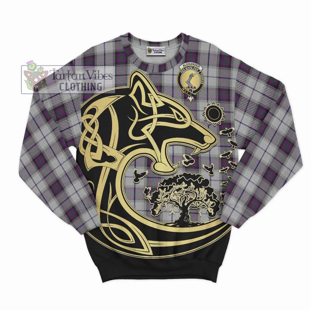 Alexander of Menstry Dress Tartan Sweatshirt with Family Crest Celtic Wolf Style