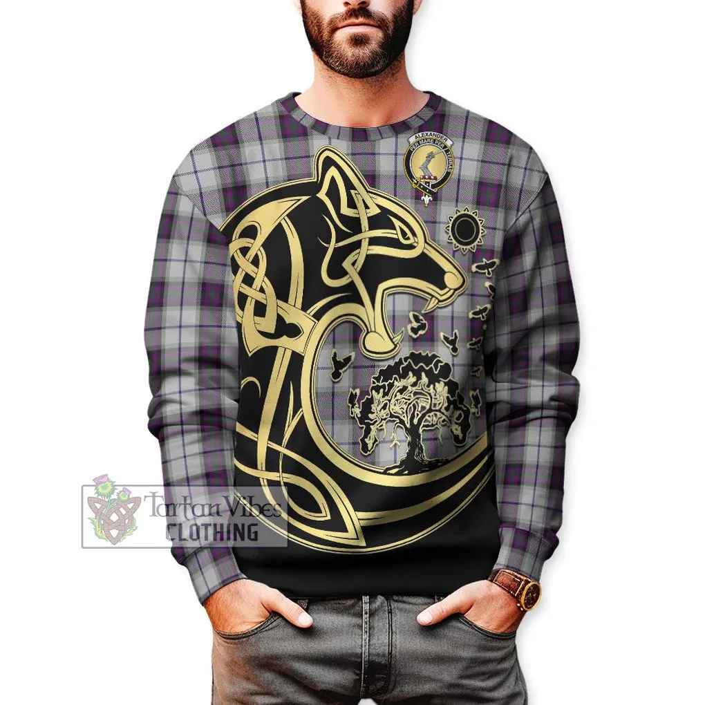 Alexander of Menstry Dress Tartan Sweatshirt with Family Crest Celtic Wolf Style