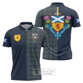 Allardice Tartan Zipper Polo Shirt Alba with Scottish Lion Royal Arm Half Style