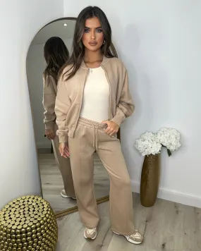 Amelia Bomber Zip Jacket & Straight Leg Joggers Set- Dark Beige