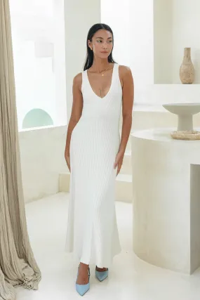 Amelia White V-Neck Knit Maxi Dress