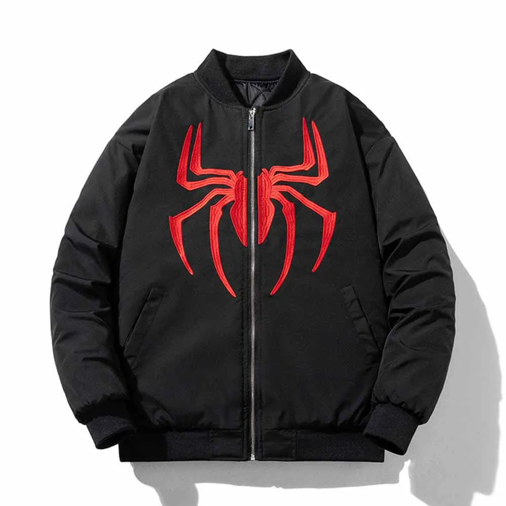 American Street Spider Embroidered Thickened Bomber Jacket