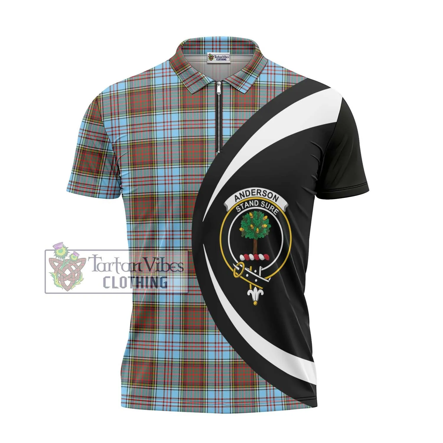 Anderson Ancient Tartan Zipper Polo Shirt with Family Crest Circle Style