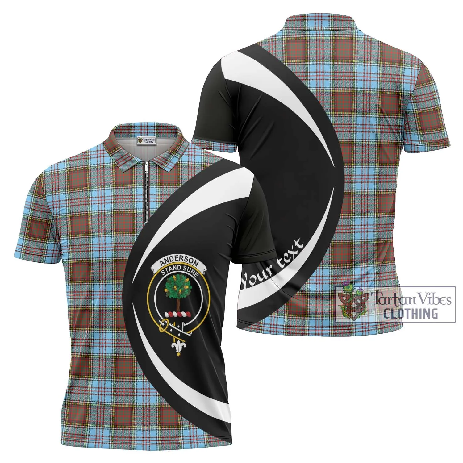 Anderson Ancient Tartan Zipper Polo Shirt with Family Crest Circle Style