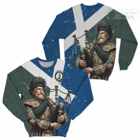 Arbuthnot Tartan Sweatshirt with Family Crest Scottish Bagpiper Vibes