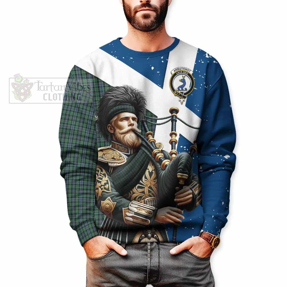 Arbuthnot Tartan Sweatshirt with Family Crest Scottish Bagpiper Vibes