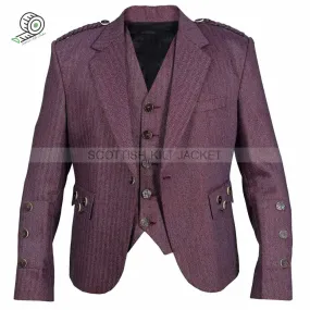 Argyll jacket made of maroon pure wool with a waistcoat and vest