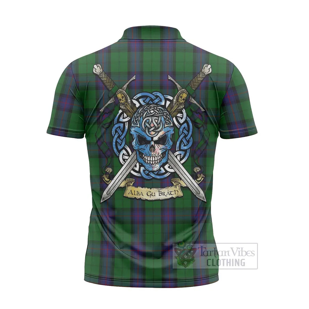 Armstrong Tartan Zipper Polo Shirt with Family Crest Celtic Skull Style