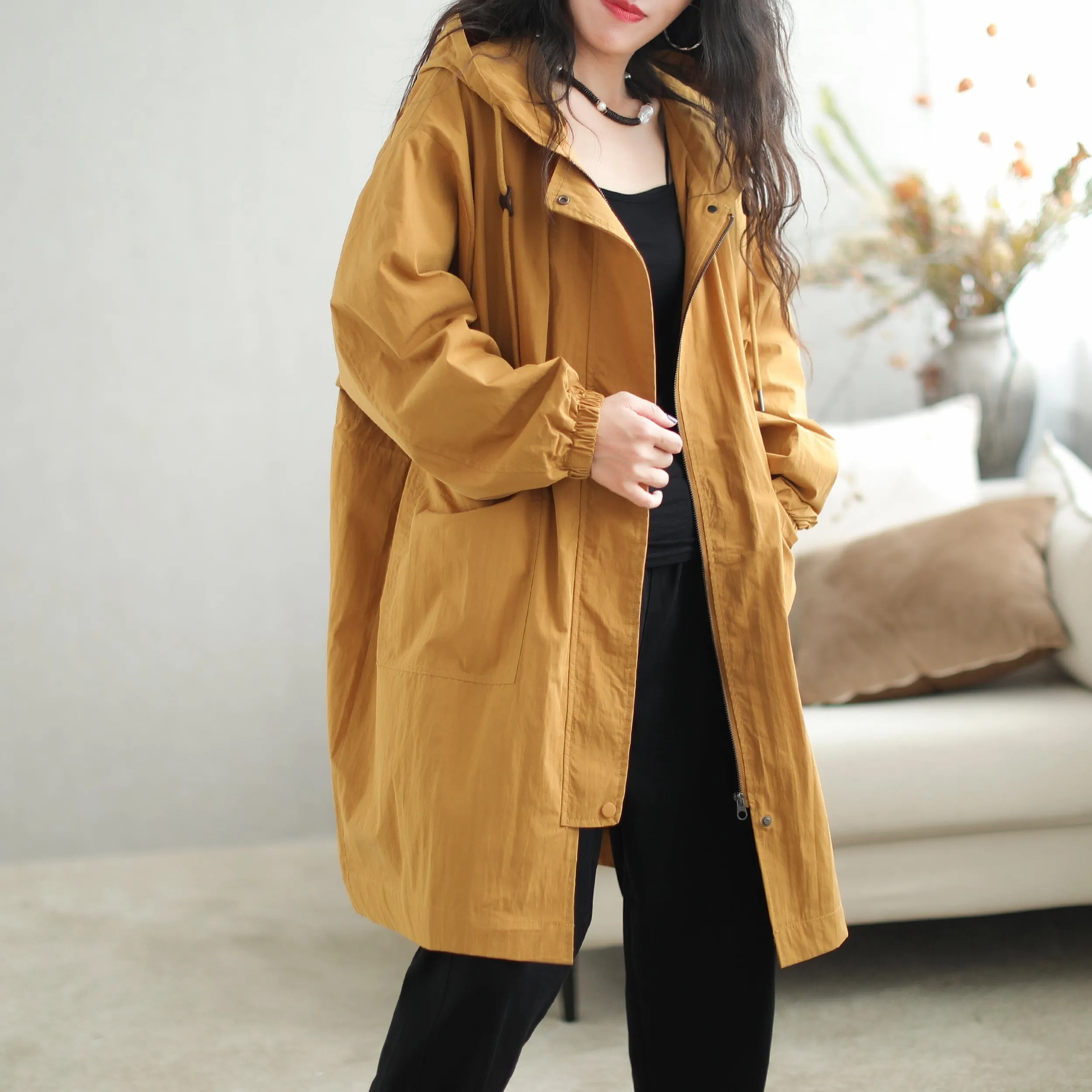 Autumn Fashion Casual Mid- Length Jacket Hooded Overcoat