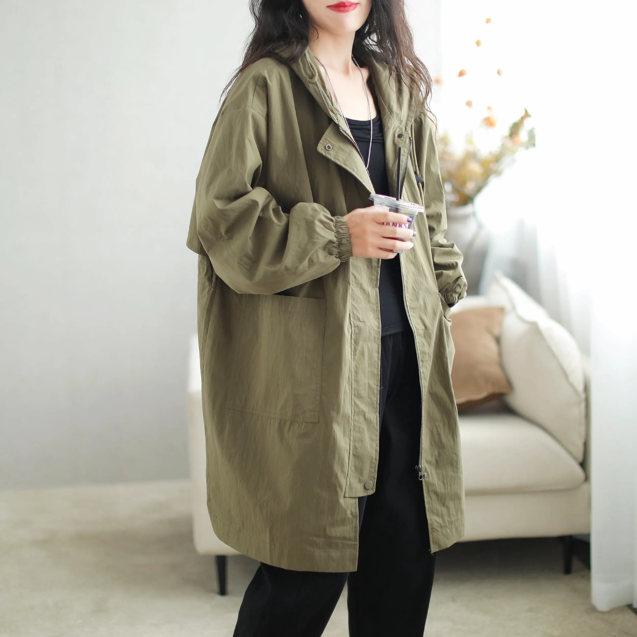 Autumn Fashion Casual Mid- Length Jacket Hooded Overcoat