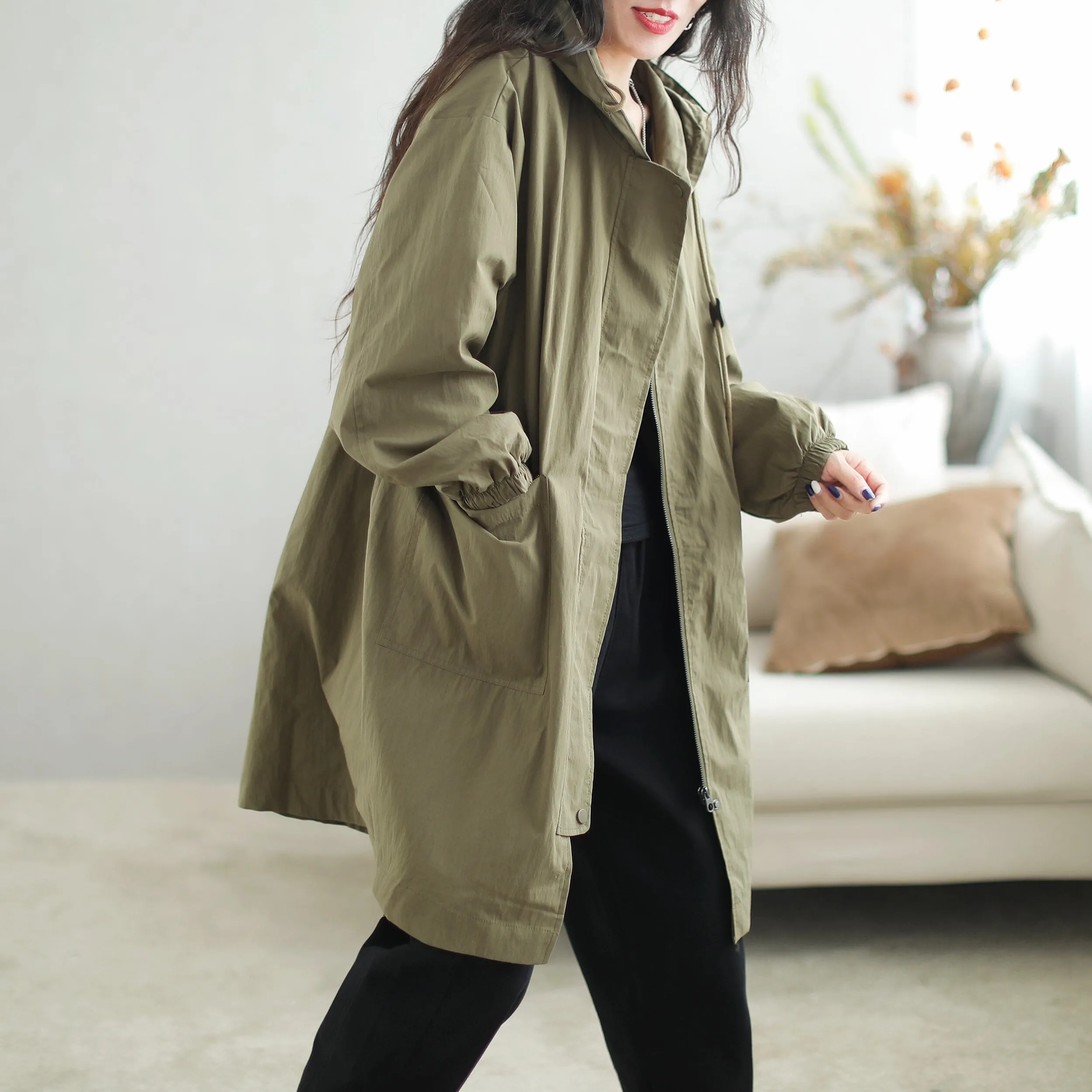 Autumn Fashion Casual Mid- Length Jacket Hooded Overcoat