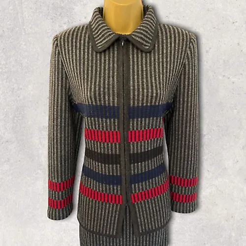 Avagolf Womens Vintage Grey Wool Striped 1960's Skirt Suit UK 10 US 6 EU 38 IT 42