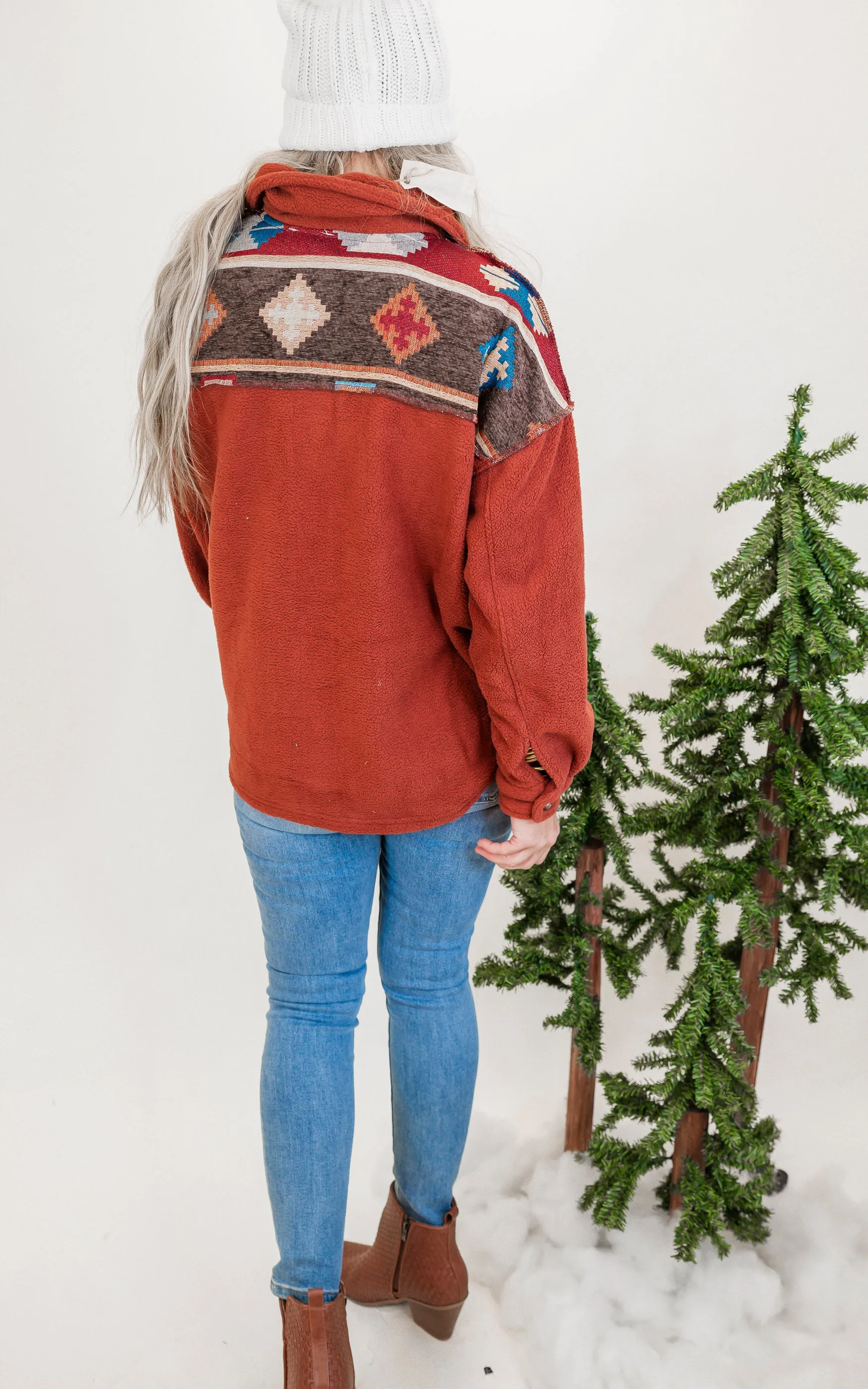 Aztec Rust Fleece Shacket