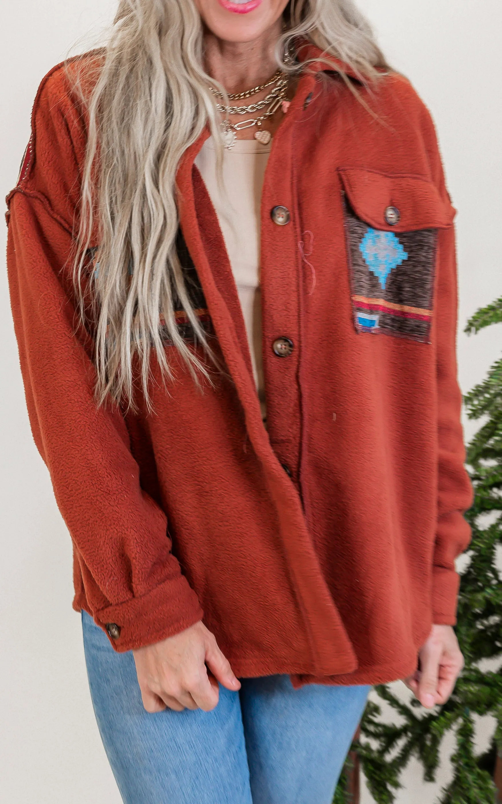 Aztec Rust Fleece Shacket