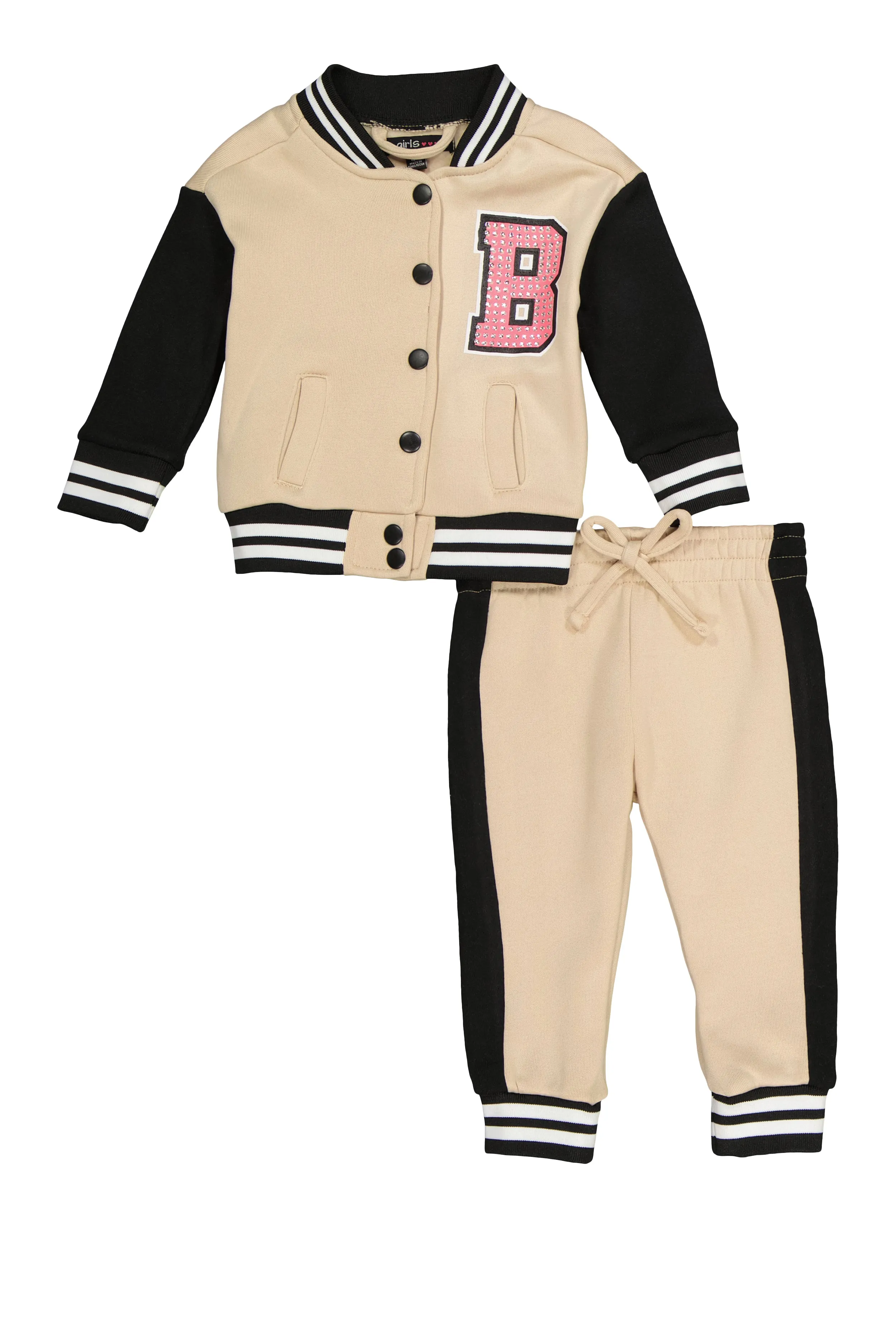 Baby Girls 12-24M Boss Graphic Back Varsity Jacket and Joggers