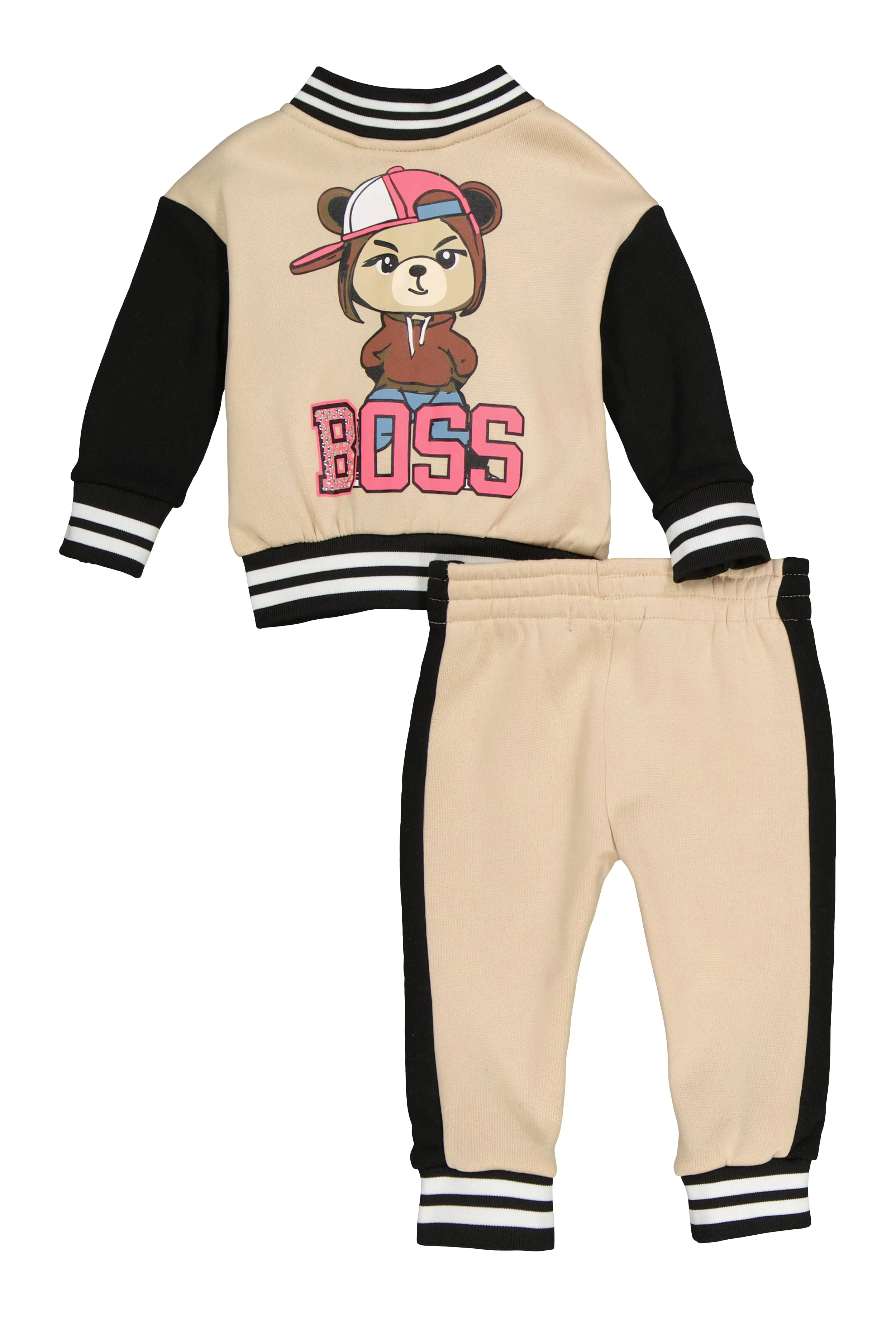 Baby Girls 12-24M Boss Graphic Back Varsity Jacket and Joggers