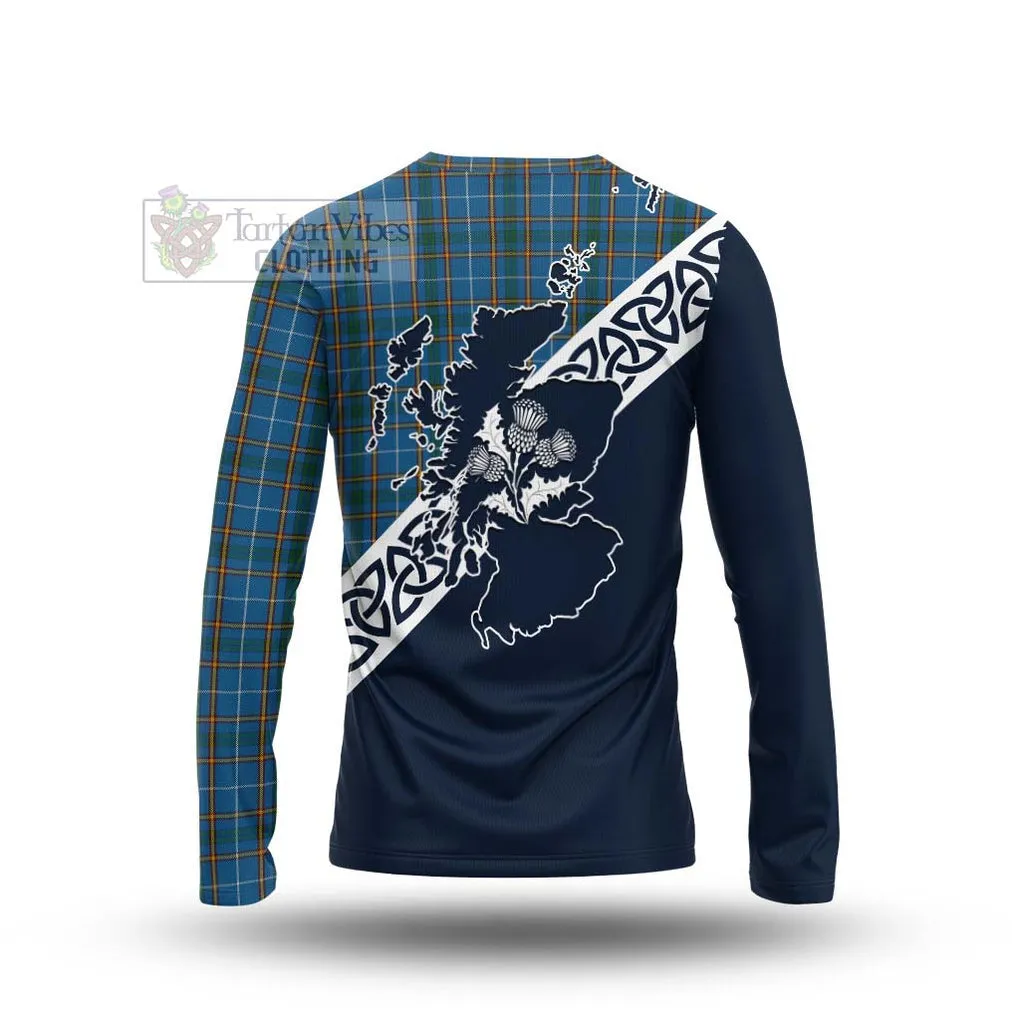 Bain Tartan Long Sleeve T-Shirt Featuring Thistle and Scotland Map