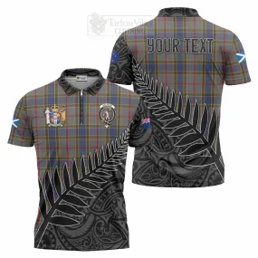 Balfour Crest Tartan Zipper Polo Shirt with New Zealand Silver Fern Half Style