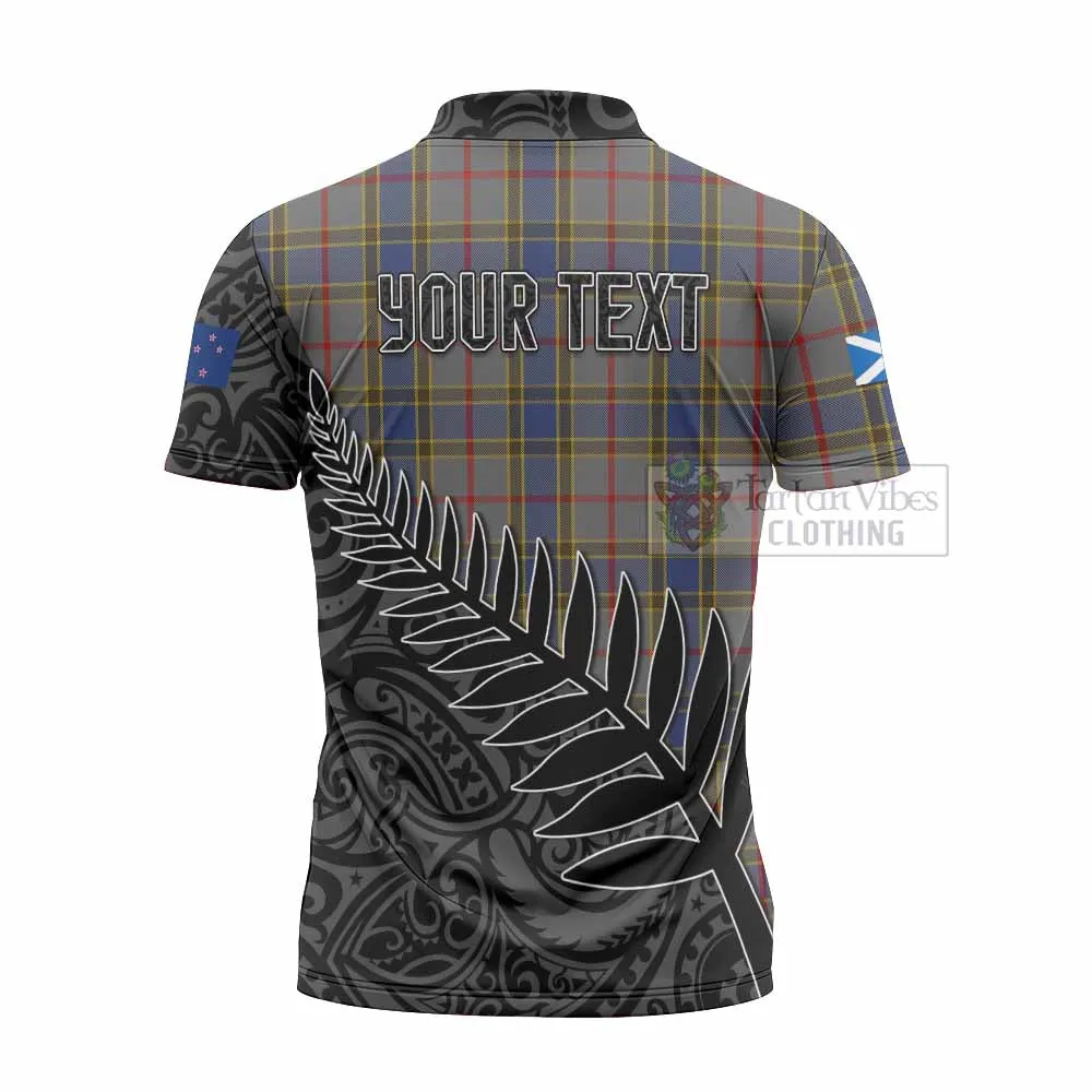 Balfour Crest Tartan Zipper Polo Shirt with New Zealand Silver Fern Half Style