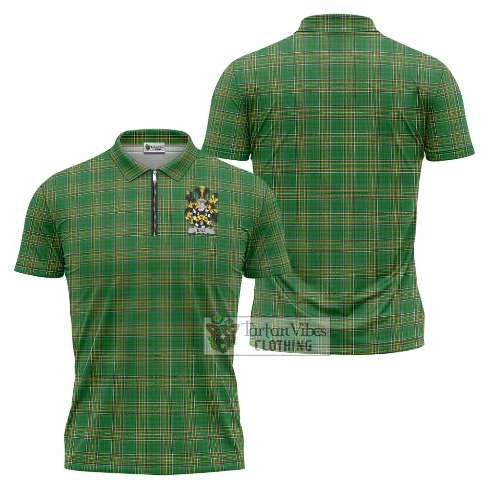 Ball Irish Clan Tartan Zipper Polo Shirt with Coat of Arms