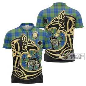 Barclay Hunting Ancient Tartan Zipper Polo Shirt with Family Crest Celtic Wolf Style