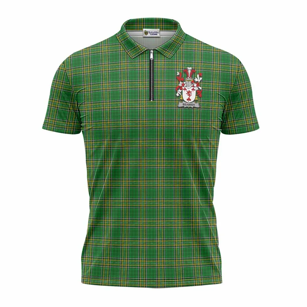 Beamish Irish Clan Tartan Zipper Polo Shirt with Coat of Arms