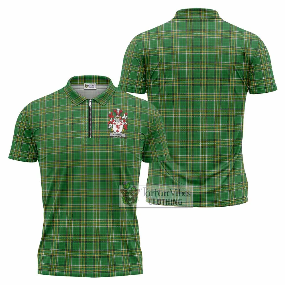 Beamish Irish Clan Tartan Zipper Polo Shirt with Coat of Arms