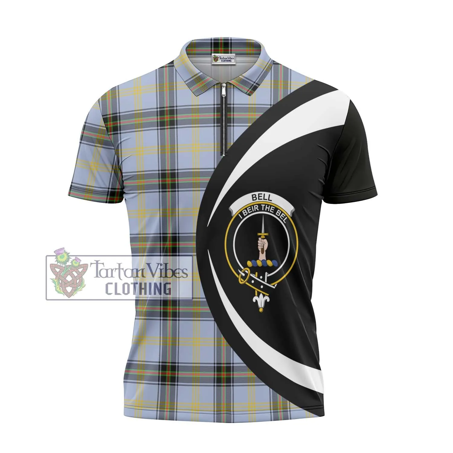 Bell of the Borders Tartan Zipper Polo Shirt with Family Crest Circle Style