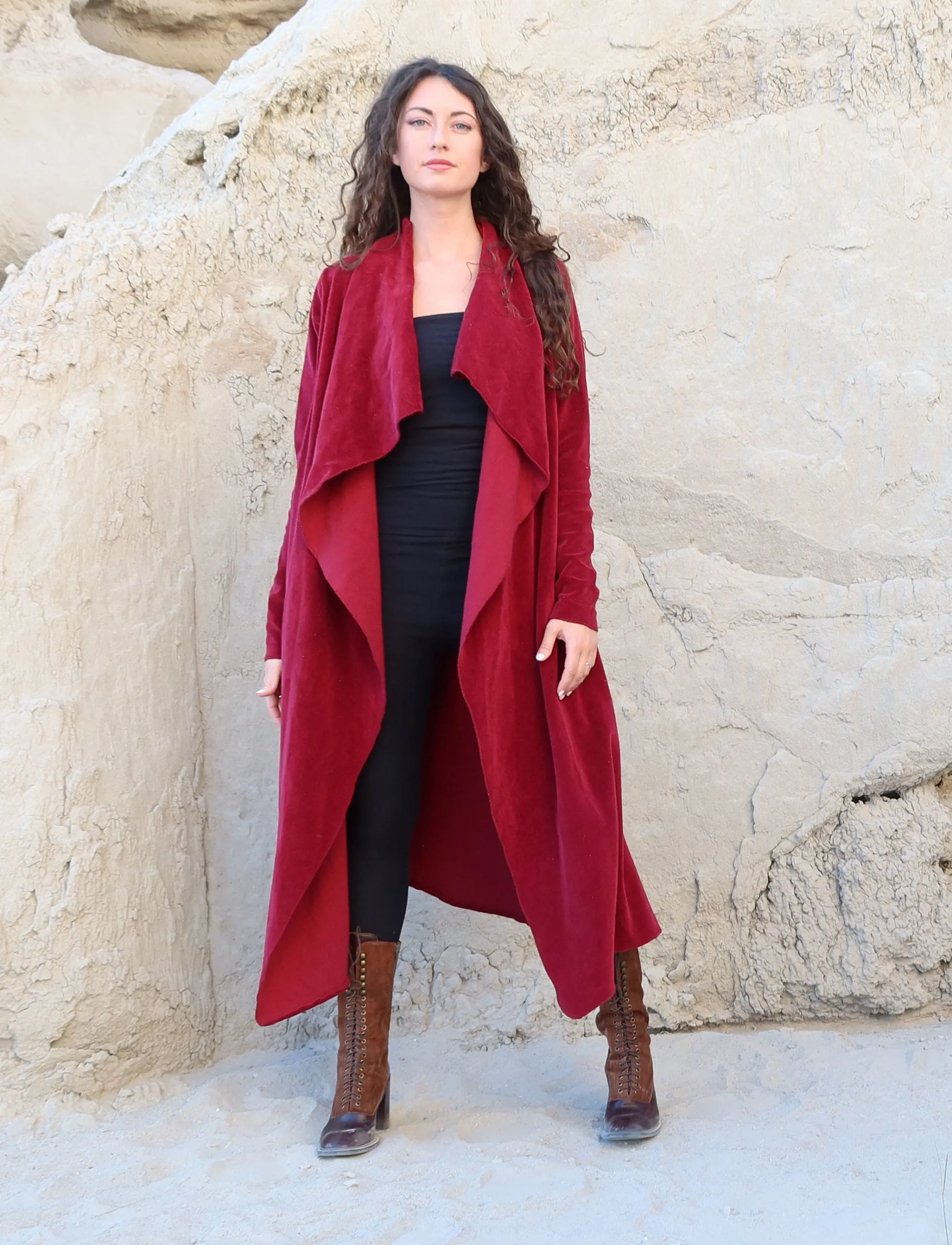 Belted Cocoon VELOUR Below Knee Jacket