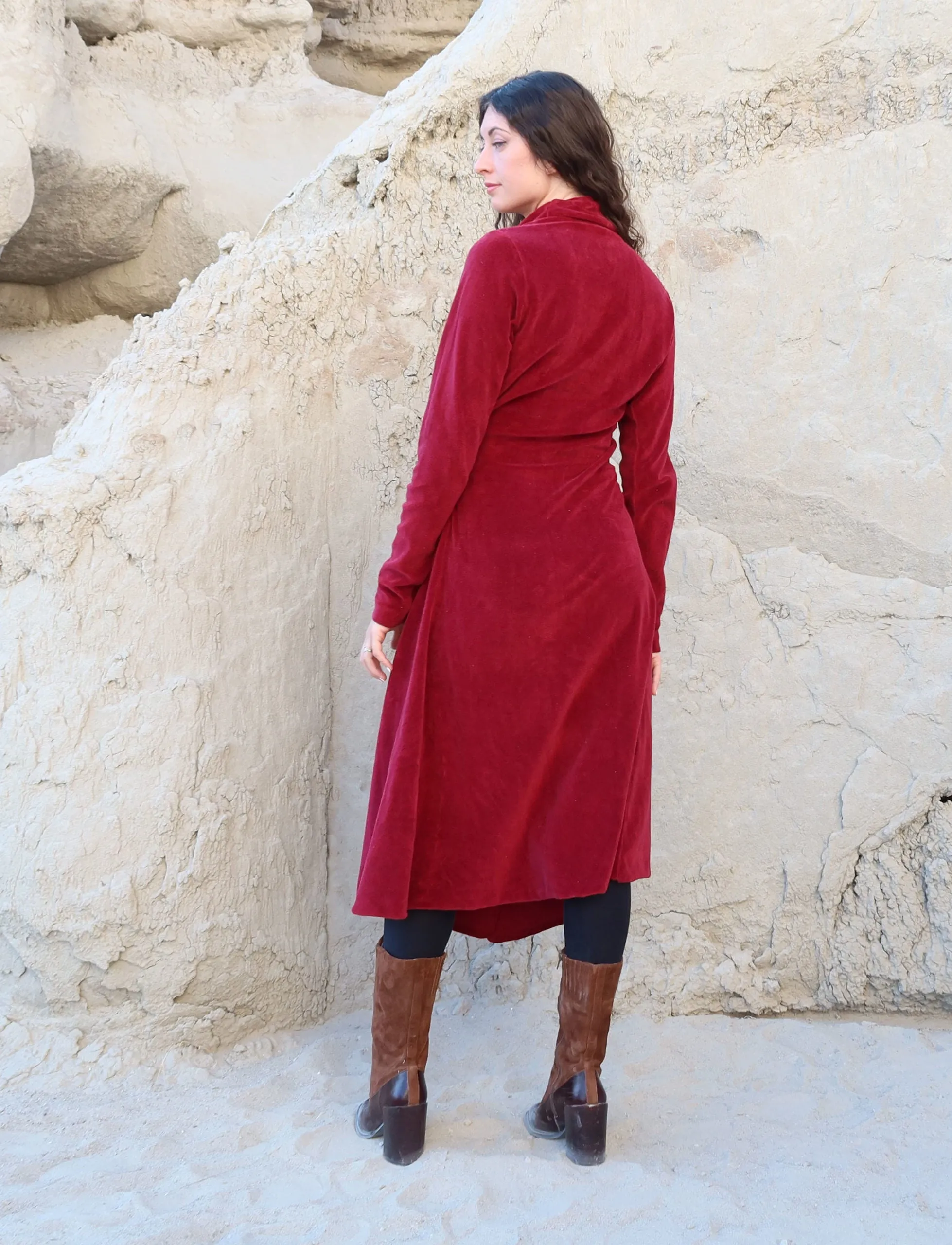 Belted Cocoon VELOUR Below Knee Jacket