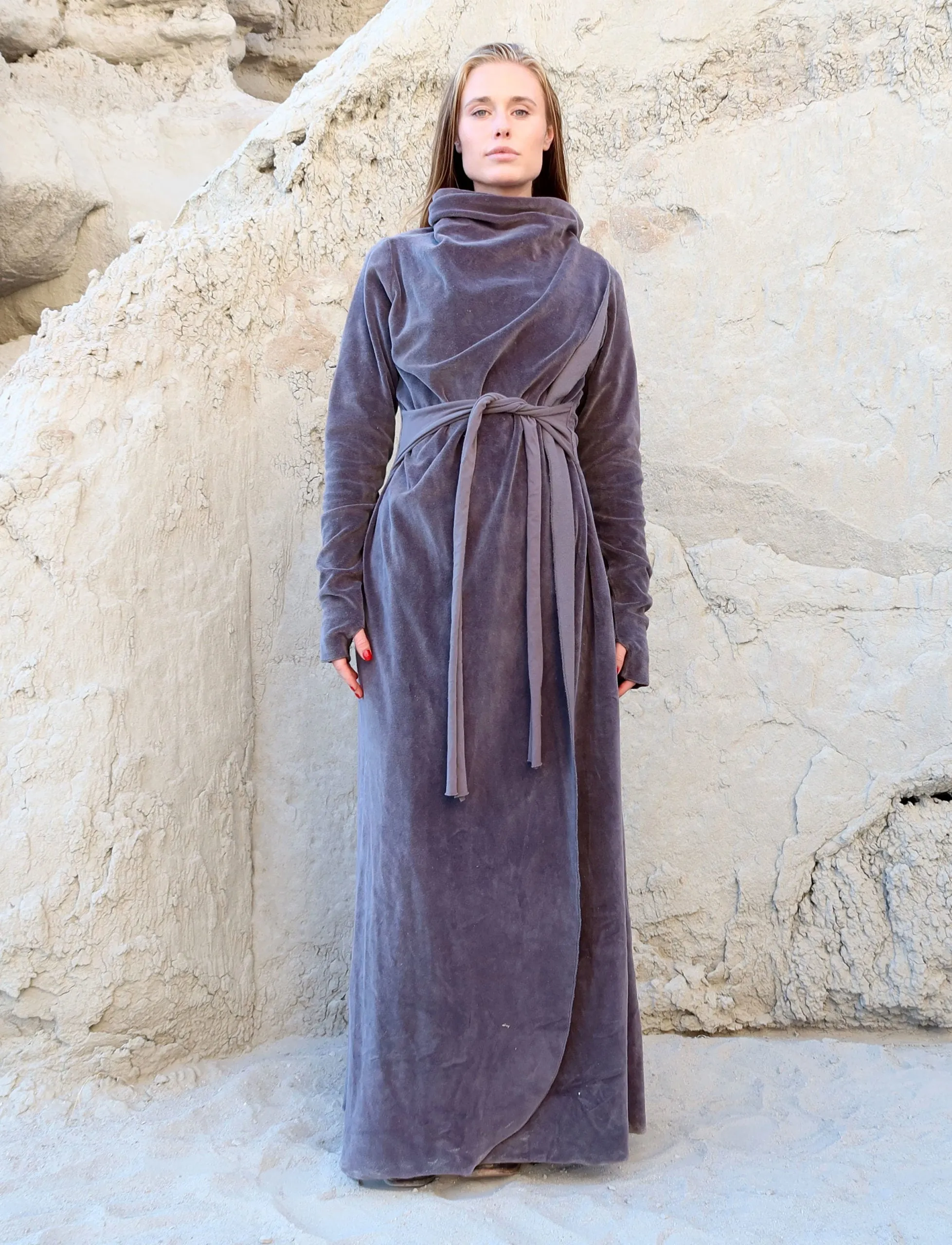 Belted Cocoon VELOUR Long Jacket