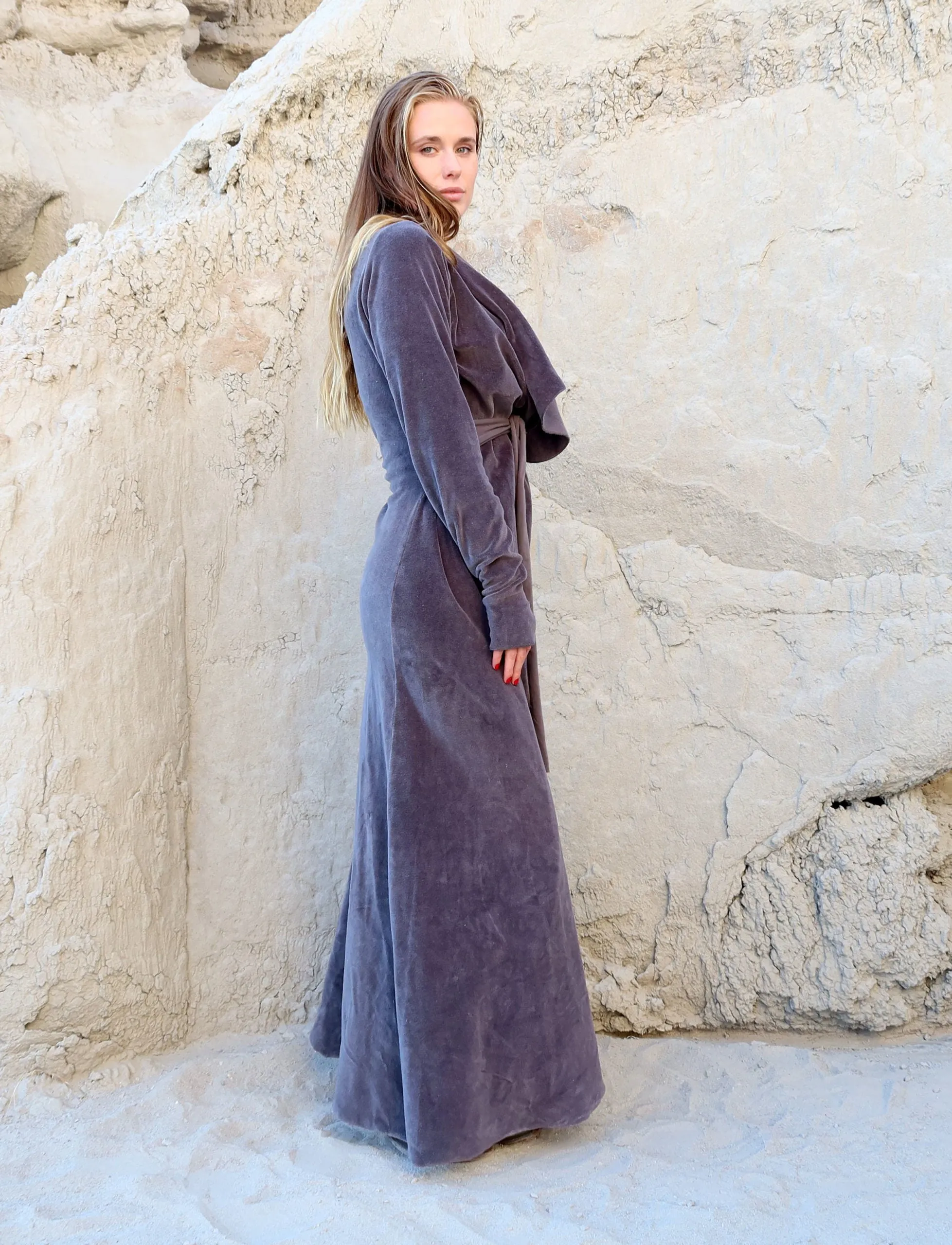 Belted Cocoon VELOUR Long Jacket