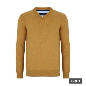 Benetti 100% Cotton V-Neck Knitwear - Gold