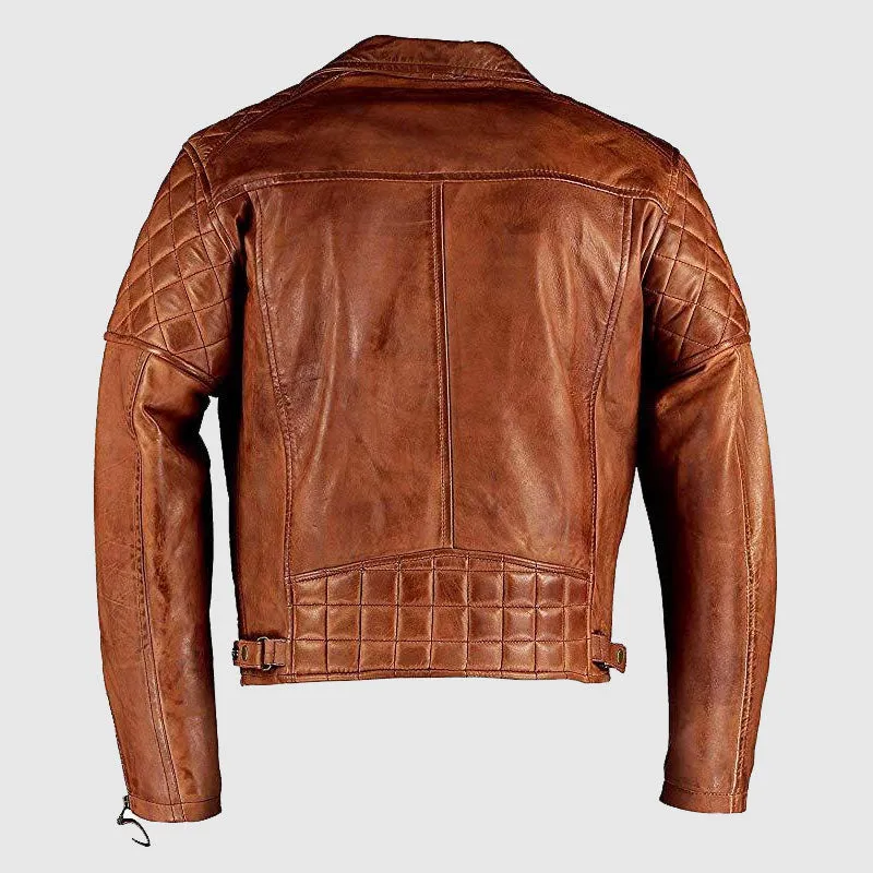 Best Quality Mens Ashwood Diamond Vintage Brown Biker Style Leather Jacket