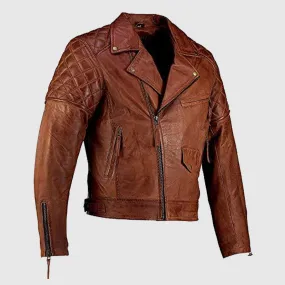 Best Quality Mens Ashwood Diamond Vintage Brown Biker Style Leather Jacket