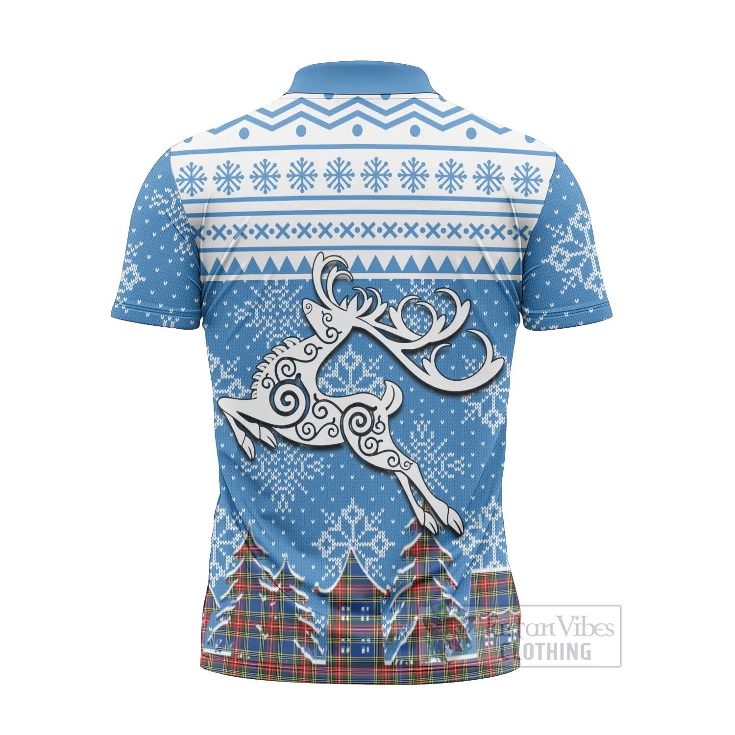 Bethune Clan Christmas Zipper Polo Shirt Celtic Reindeer Style