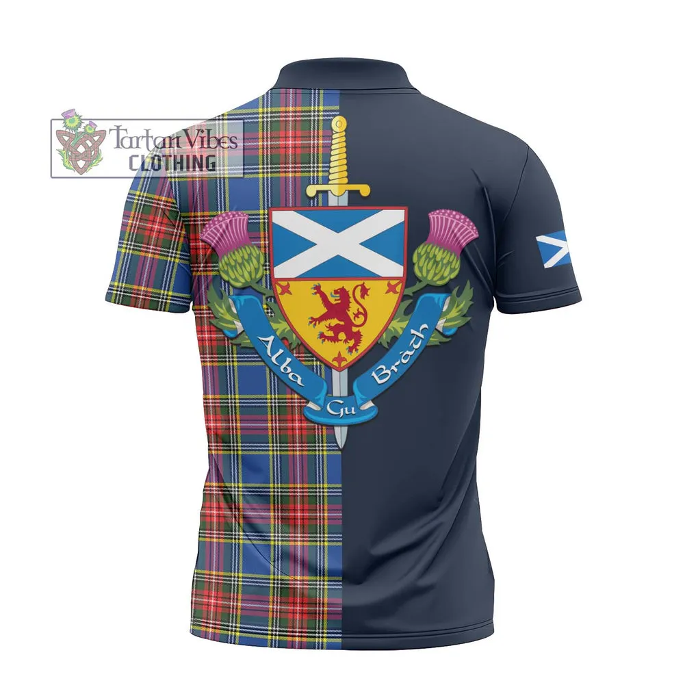 Bethune Tartan Zipper Polo Shirt Alba with Scottish Lion Royal Arm Half Style