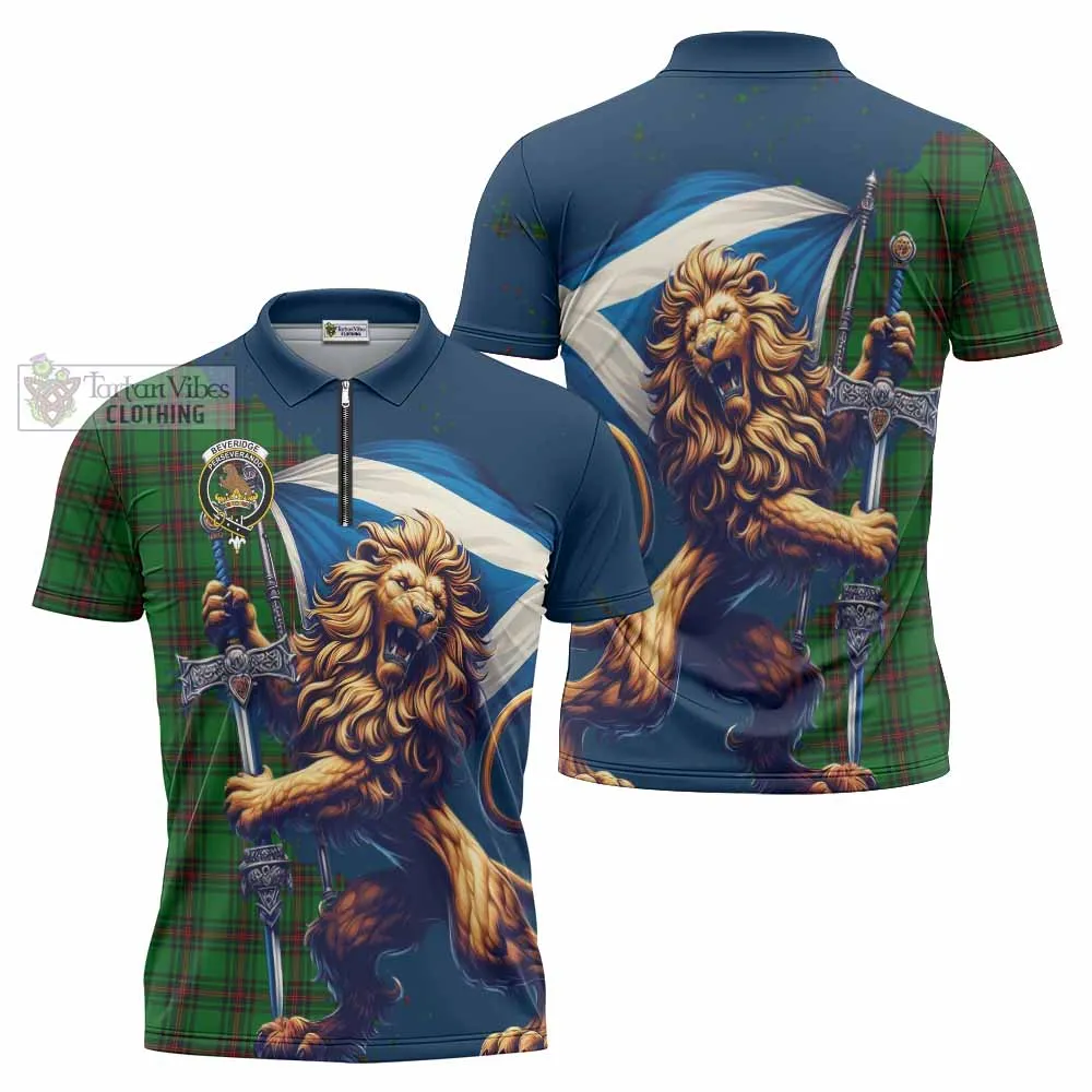 Beveridge Tartan Family Crest Zipper Polo Shirt with Scottish Majestic Lion