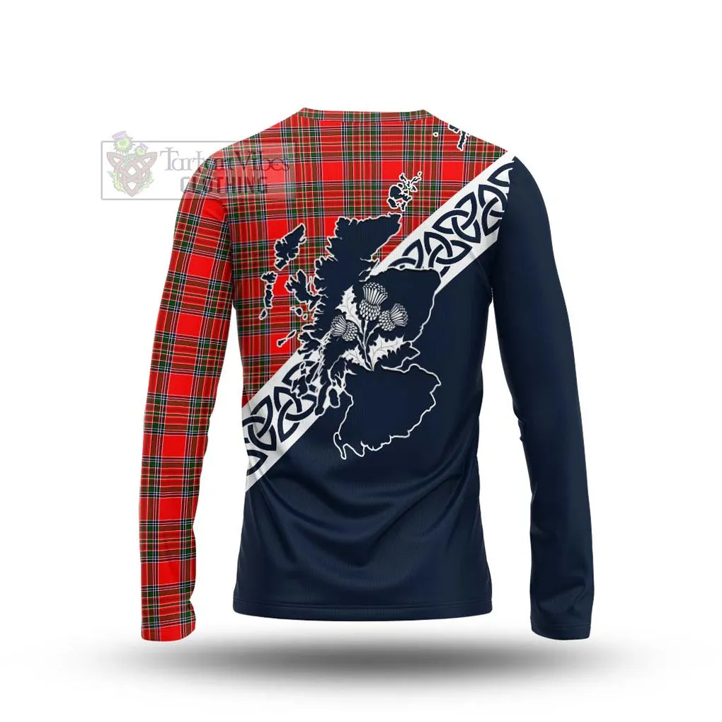 Binning Tartan Long Sleeve T-Shirt Featuring Thistle and Scotland Map